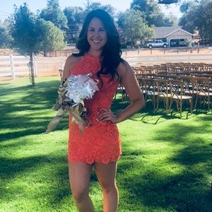 Lulu’s Lace Halter Peach/Orange Dress